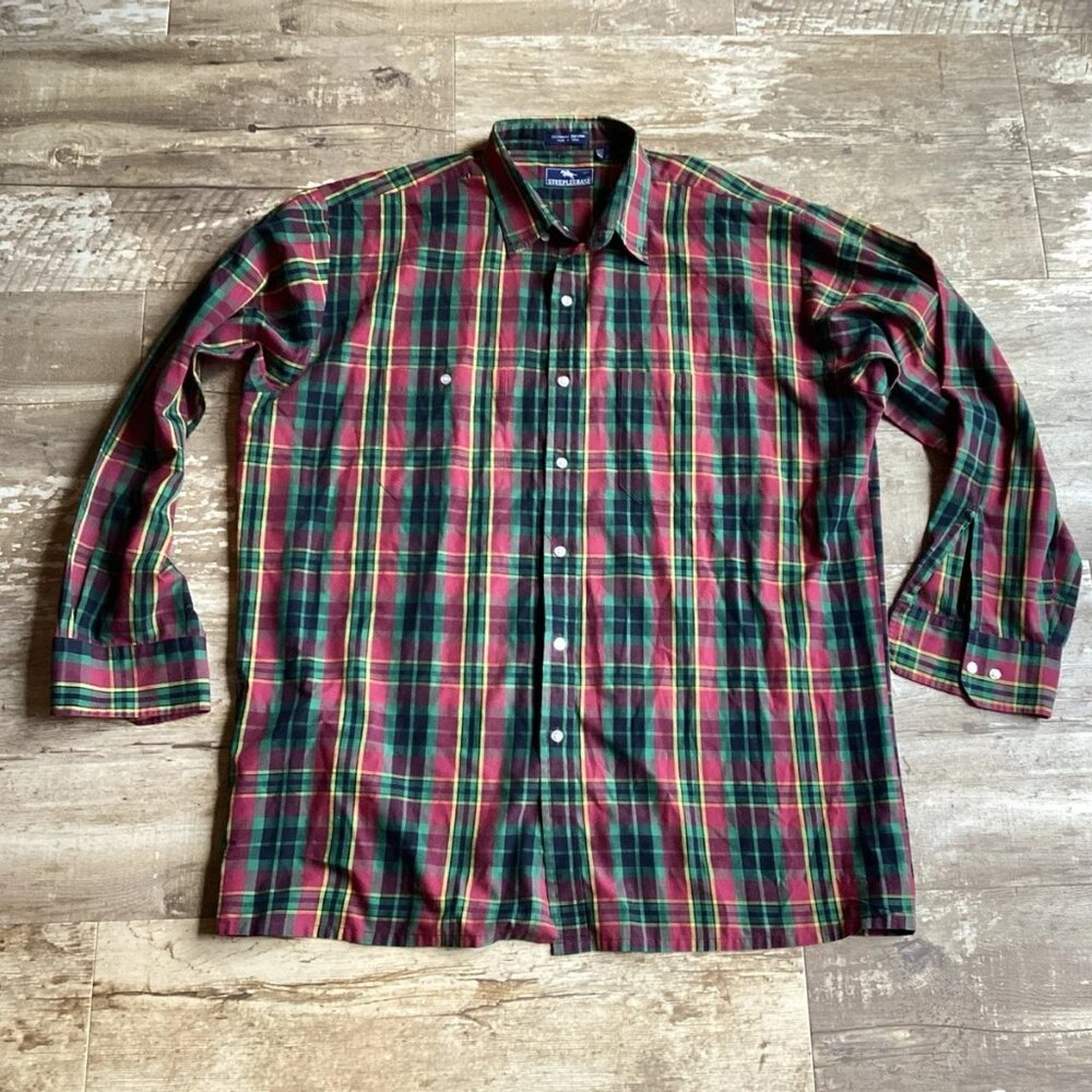 STEEPLECHASE VTG Men’s XLarge Western Colorful Check Horse Rodeo Cowboy Shirt